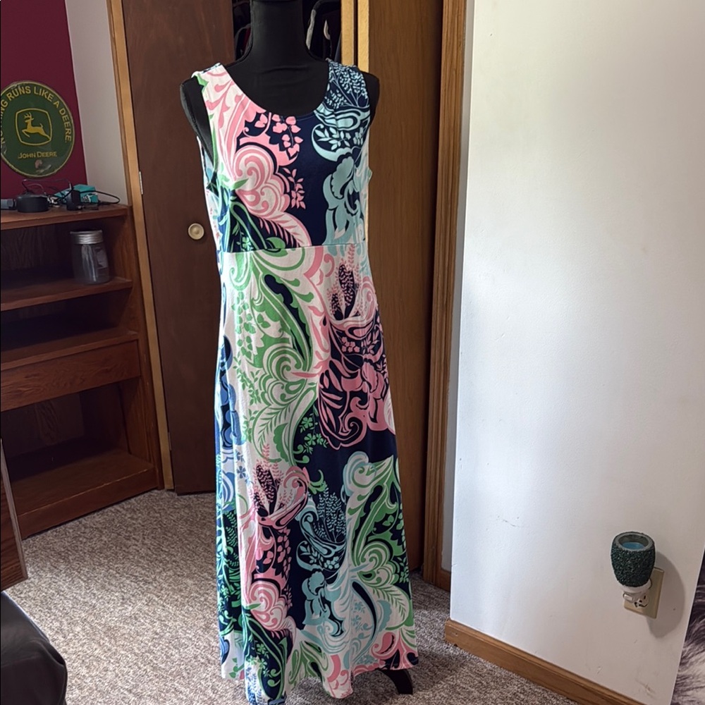 Talbots Pink and Green Sleeveless Sundress Maxi